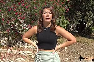 Lexie, a brunette amateur, gets fucked by a big cock outdoors.