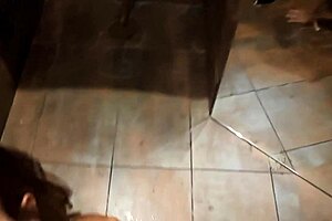 A young amateur couple has rough sex in a bar restroom and they even filmed it