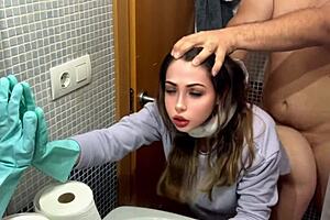 my stepdad fucks me in the bathroom while i'm cleaning, leaves me breathless from all that sex, i love forbidden sex so much