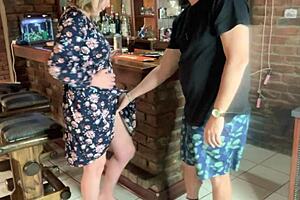 Beautiful MILF gets upskirt fuck and muff dive with amateur boyfriend