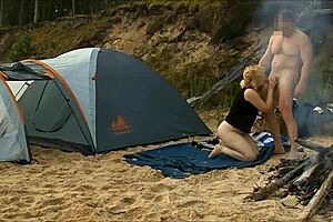 Homemade sex video with a beautiful woman with big natural tits on a desert island