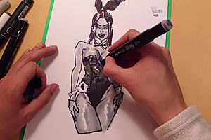 Drawing a sexy girlfriend in latex with markers and other sex toys