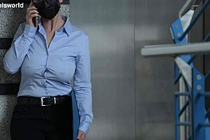 Slave wife in public, braless and blindfolded