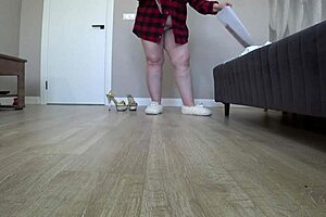 Plump housewife in sexy nurse uniform in solo footage
