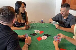 A card game becomes a hot scene with a wife and a friend