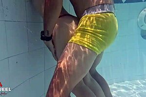 Public pool action with rough sex and deepthroat action
