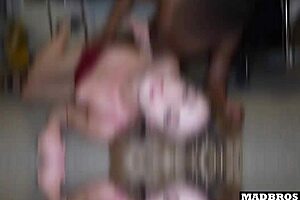 Skinny blonde gets double stuffed by big cocks