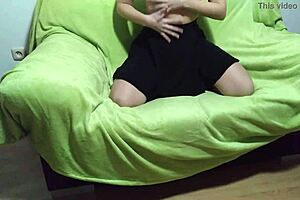 I cum on the couch with my 8 inches dildo