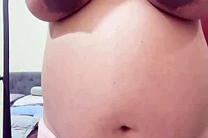 Hairy pregnant MILF strips on webcam for a fuck
