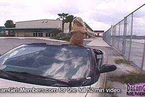 Public display of hot blonde’s bare pussy and natural tits