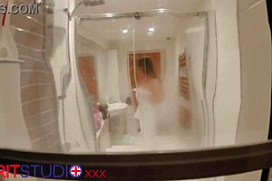 Steamy shower scene with a British housewife