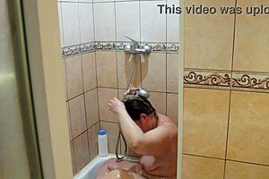 Pretty BBW enjoys solo shower session and more