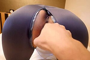 Slim beauty in sheer yoga pants enjoys doggy style sex with her man