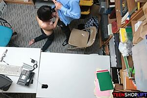 Reluctant blowjob from a teenager shoplifter to a security guard