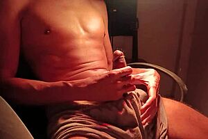 Fit guy jerks big cock, moans loud, loads cum