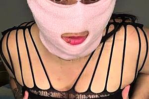 Masked slut satisfies herself with intense pleasure, brought to you by Babes