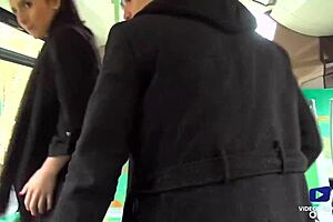 brunette fucks in bus with voyeur watching