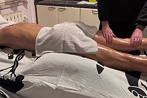 A hot girl gets a massage and then she orgasms from it, lying on the table