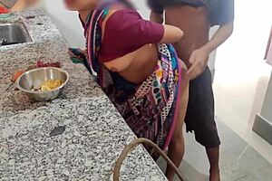 Indian husband seduced kitchen amidst chaotic cooking