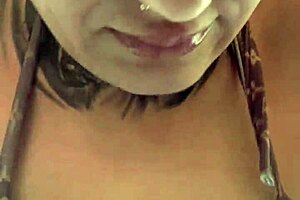 Training at the gym, her wet pussy drips down her legs.