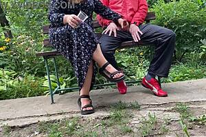 Hot milf, jerk that big dick into a glass right here in the park!