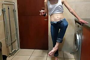 pisswhore soaks jeans while smoking and stripping down 😜💦
