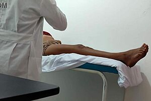 Doctor offers sensual massage and special care to female patient in hospital.