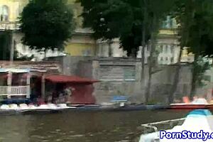 Public nude fetish Eurobabe rides waterbike 😜