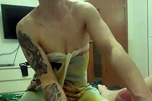 Stepsister sneaked into my room to suck me off, then used gloves for a wild prostate massage.