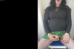 Crossdressing bisexual sissy dresses up girly, plays with cock, and shoots big cum load