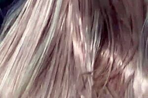 My blonde stepdaughter came with cum-filled panties using sex toy