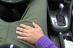 Perverted Stepmother Groping Stepson's Huge Cock in Car