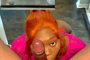 Ebony beauty with big ass rides huge black cock on stairs with sloppy spit action.