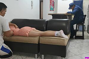 Asian wife gets naughty massage from husband's friend