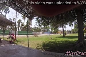 Real flash - naked in the public park, I touch my stepfather's cock while strangers watch!