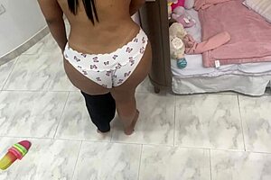 Caught my voluptuous stepmom changing in secret