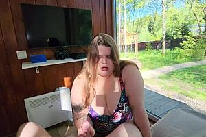 Stretched tight swimsuit on a cute BBW girlfriend.
