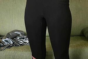 Wow! Hazel Ash models shiny top with tight yoga leggings!