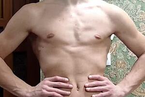 Flexing skinny boy shows off in tight underwear