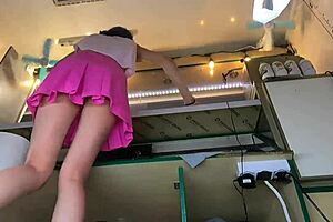 Sweet Teen Exhibitionist Thrills Working Without Panties in Public?