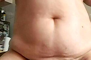 Mature BBW wife performs pelvic thrusts in yoga solo session.