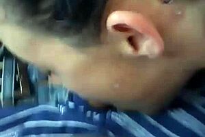 Brunette gives blowjob to monster cock in close-up