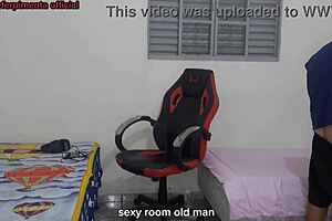 step-sister changes near brother and gets drilled on gamer chair!