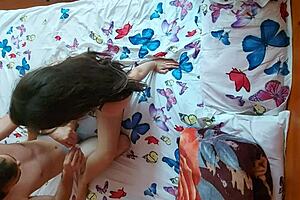 Teen couple shares intimate moments from top view angle