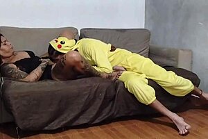 Caught my nerdy nephew Pikachu jerking off in the living room, couldn’t resist!