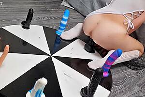 Petite Stepsister Earns Orgasm with Dildo Wheel Game
