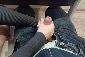 I Jerked Off My Classmate's Cock Right During The Lecture At Desk