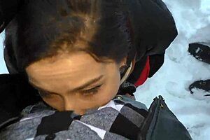 two hot babes warm a cock in snowy outdoors 🔥
