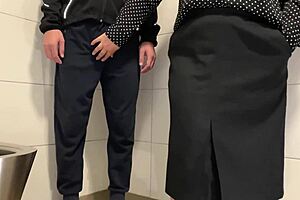 Curvy stepmom gets stepson to finish in a public toilet stall