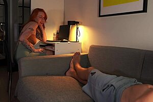 Check out this nerdy redhead sucking cock on camera